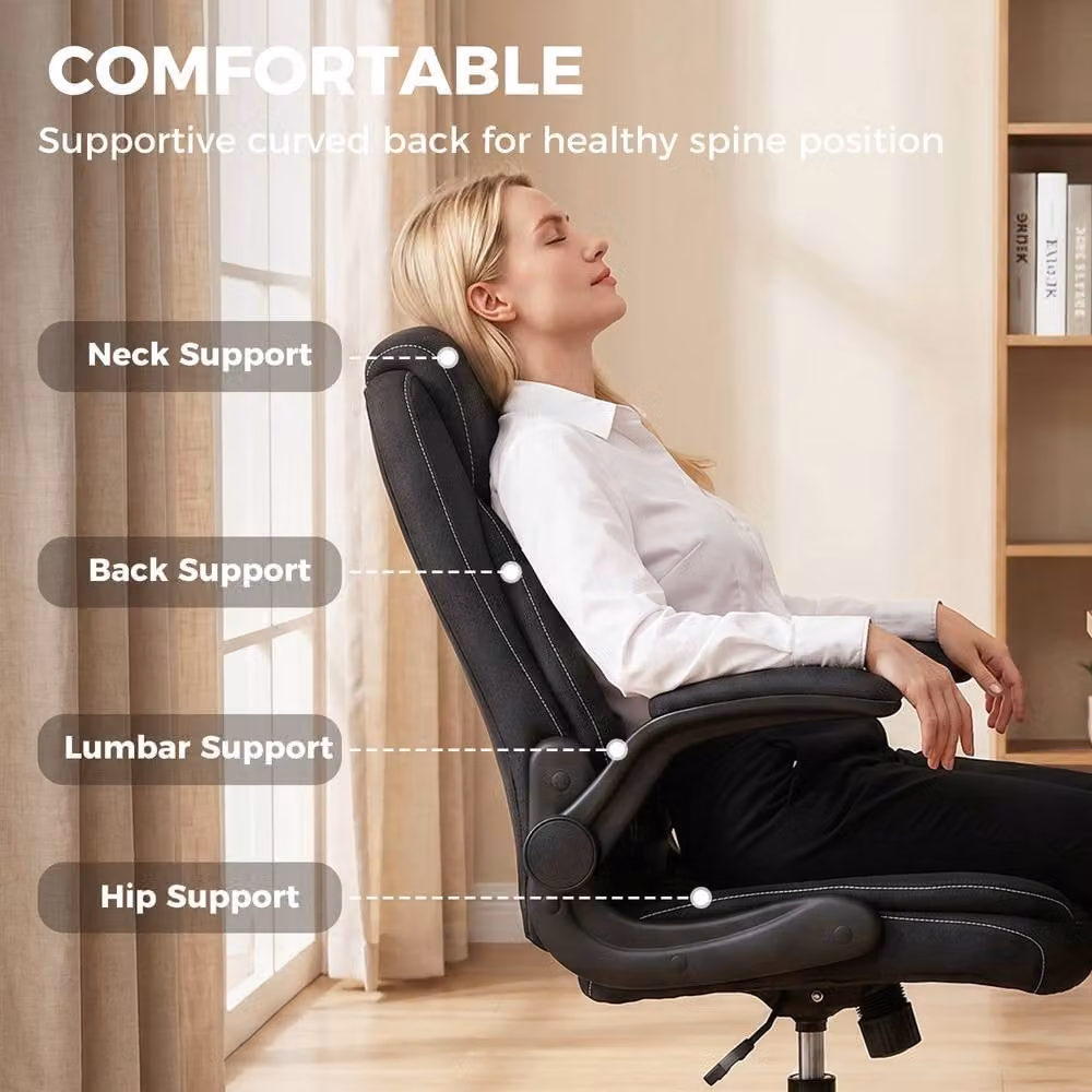 STILVORA Black Fabric Task Chair with Swivel Seat and Armrests for Home Office – 6