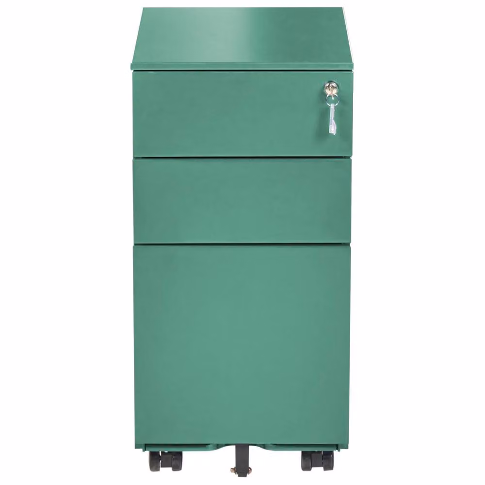 Wyld and Coco Green Steel Industrial Mobile Storage Unit with 3 Lockable Drawers and Castors – 4