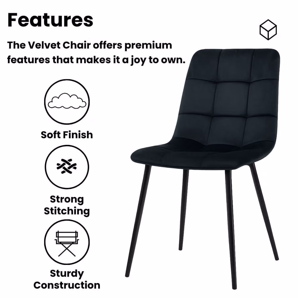 KOSY KOALA Modern Grey Rectangular Dining Table Set with 6 Black Velvet Chairs, W/D/H: 177 x 77 x 75 cm – 2