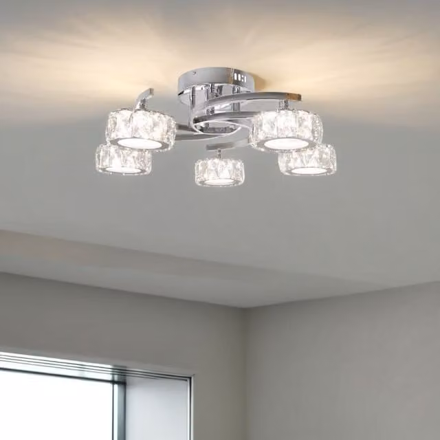 Pagazzi Dilan 5-Light LED Semi-Flush Ceiling Light in Polished Chrome and Crystal Silver – 1