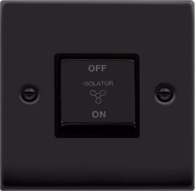 SE HOME Matt Black 1 Gang Flush Plate Fan Isolation Switch