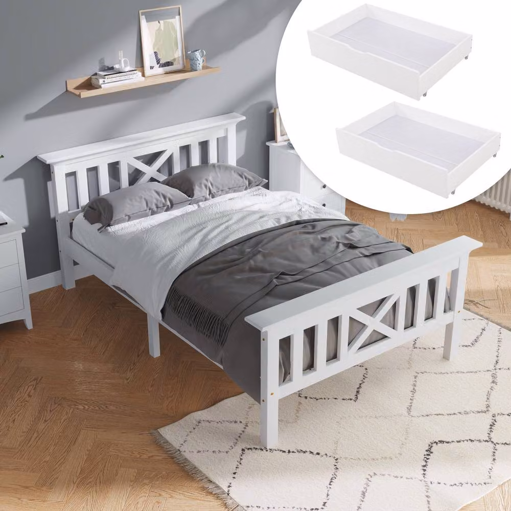STILVORA Modern Single Bed Frame with Drawers, White, W/D/H: 90 x 190 x 82.5 cm – 3