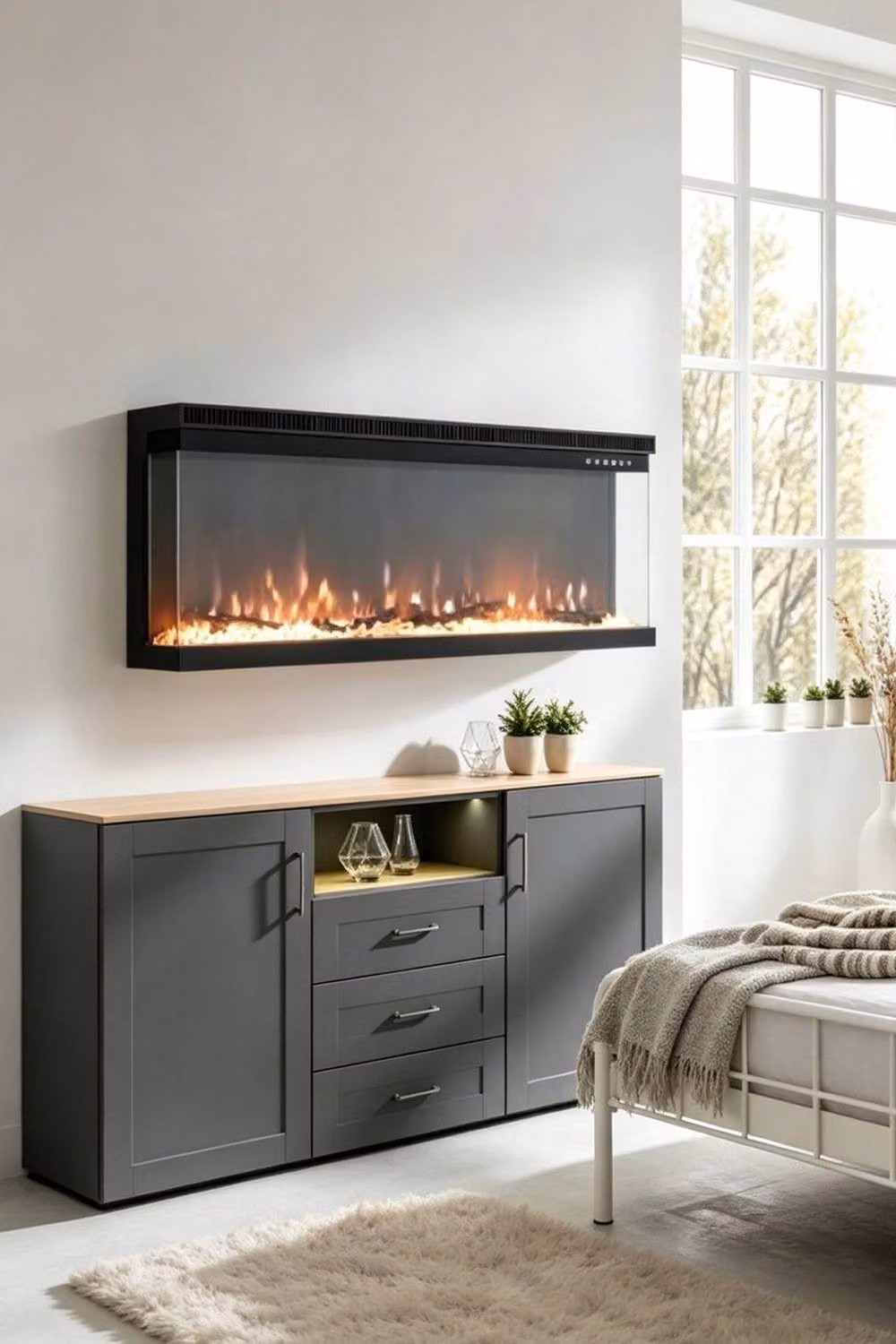 Living and Home 80 Inch 3-Sided Electric Fireplace with Remote Control, Black – 2