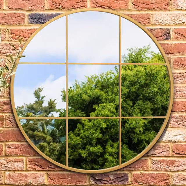 MirrorOutlet Circulus Modern Round Metal Frame Garden Wall Mirror in Gold, Diameter: 80 cm