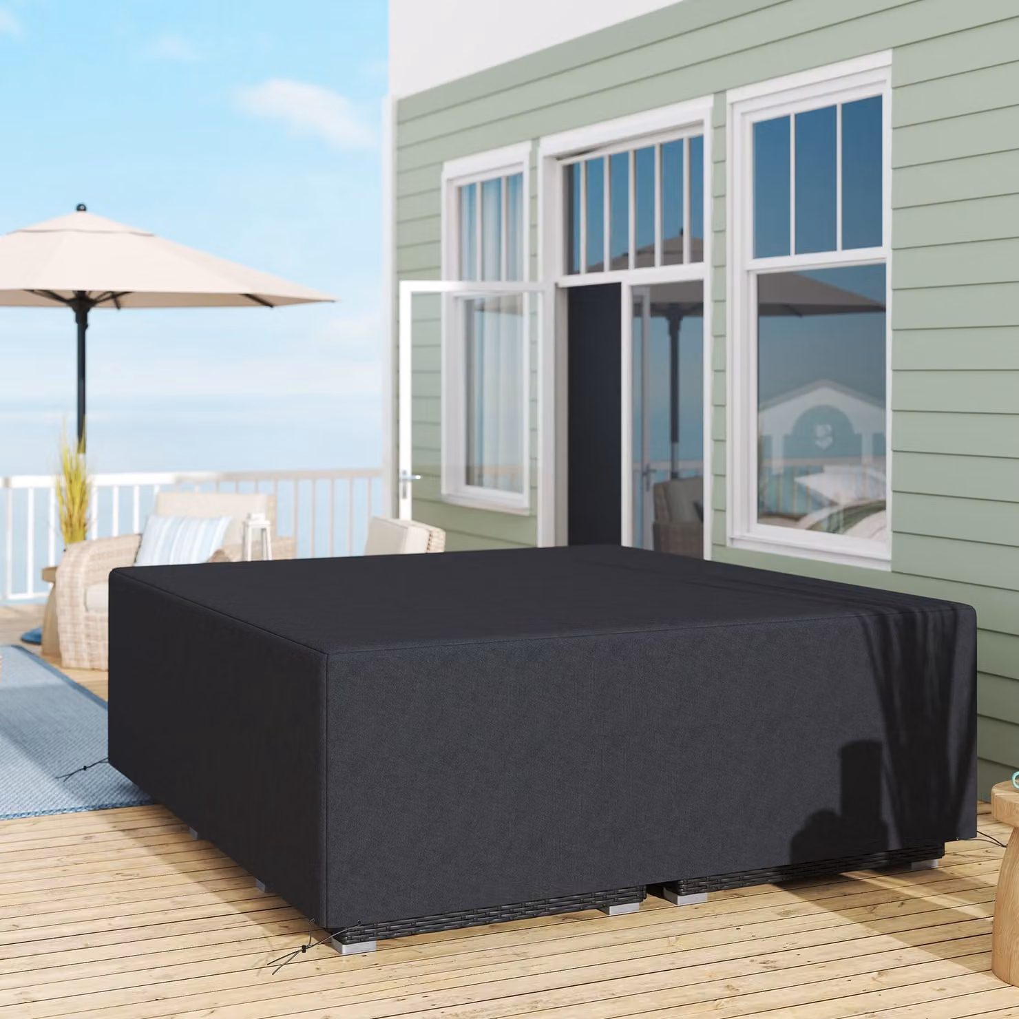 Outsunny Waterproof and Anti-UV 600D Oxford Polyester Garden Furniture Sofa Set Cover in Black, W: 210 cm, D: 225 cm, H: 70 cm – 2