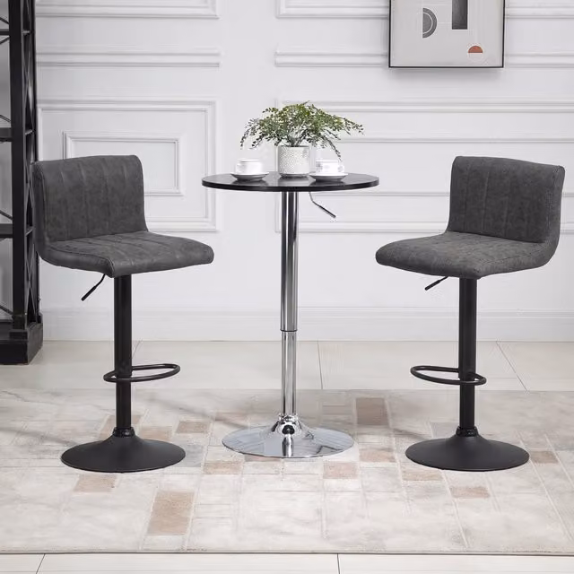 HOMCOM Set of 2 Grey Synthetic Leather Swivel Bar Stools with Metal Upholstered Frames