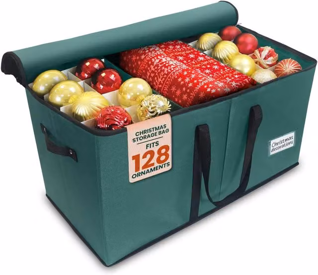 Pelle & Sol Christmas Bauble Storage Box with Dividers in Green, Holds 128 Ornaments, W/D/H: 43.0 x 43.0 x 65.0 cm – 1