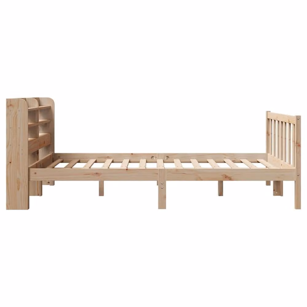 Berkfield Home Rustic Solid Wood Pine Bed Frame with Side Compartments, Beige, W/D/H: 160 x 200 cm – 2