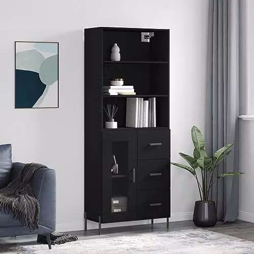 vidaXL Modern Black Highboard with Internal Shelves, W/D/H: 69.5 x 34.0 x 180.0 cm – 2