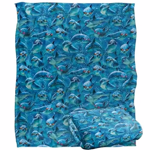 JQ Licensing Royce McClure Mod Squad Dolphin Sunglasses Pattern Super Soft Fleece Throw Blanket, White, W/D/H: 152 x 127 cm – 1