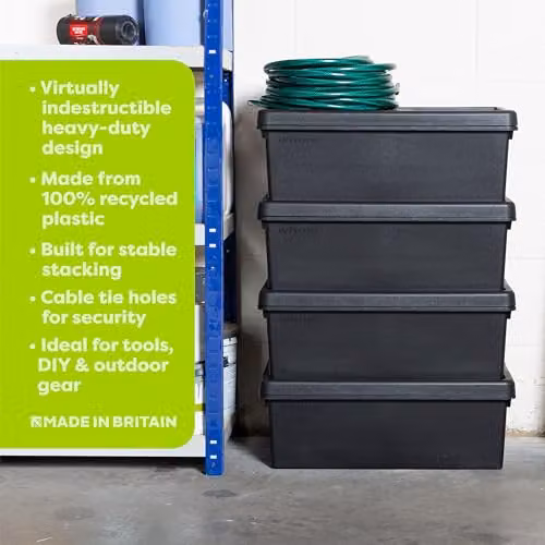 Wham Bam 3 x 36L Stackable Plastic Storage Boxes with Lids and Handles in Black – 3