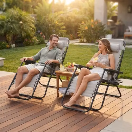 Alivio Zero Gravity Sun Lounger in Grey with Adjustable Headrest and Cup Holders – 2