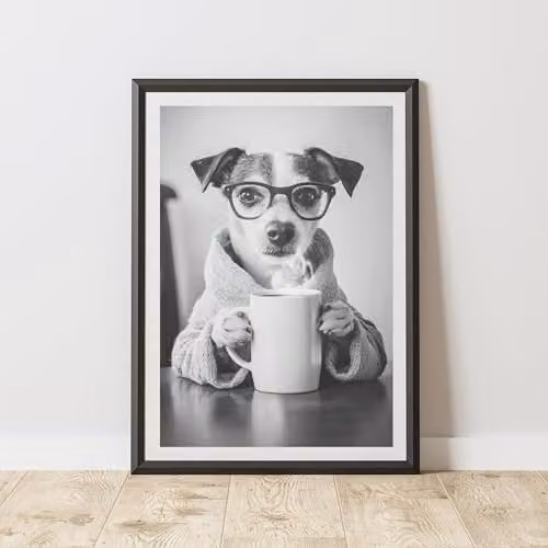 60 Second Makeover Funny Jack Russell Drinking Coffee Paper Poster, Multicolour, A4