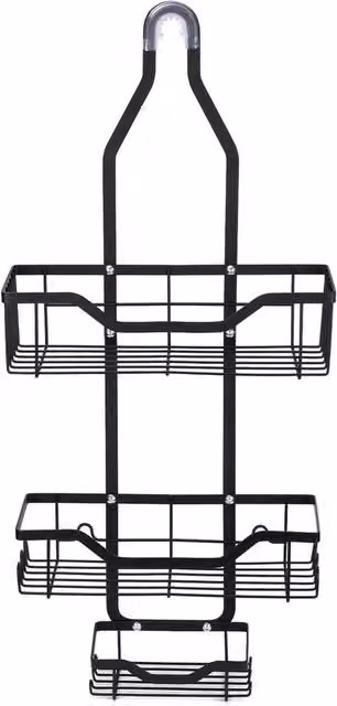 VOGREX 3 Tier Over Door Shower Caddy Hanging Bath Organiser in Black