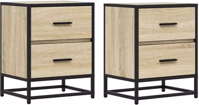 Berkfield Home Set of 2 Bedside Cabinets in Sonoma Oak, Light Tan, W/D/H: 40 x 31 x 50 cm