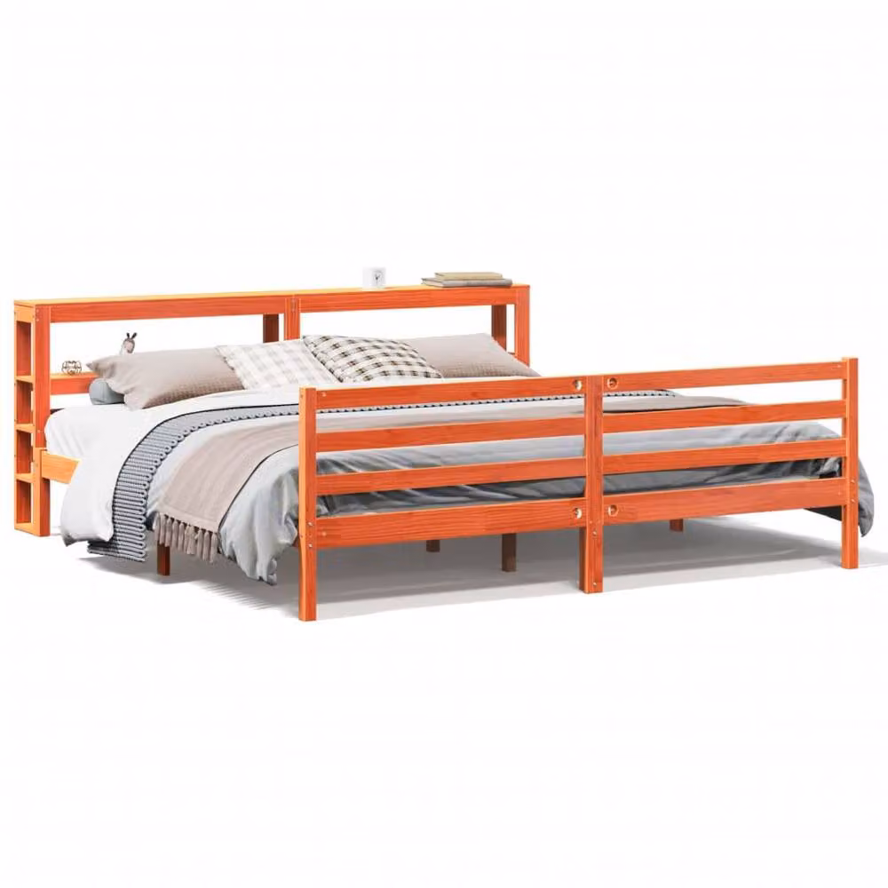 Berkfield Home Super King Solid Wood Pine Bed Frame in Wax Brown, W/D/H: 180 x 200 cm – 2