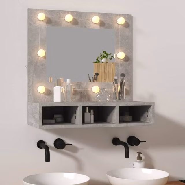 Berkfield Home Mirror Cabinet with LED Lighting in Concrete Grey, W/D/H: 60 x 31.5 x 62 cm