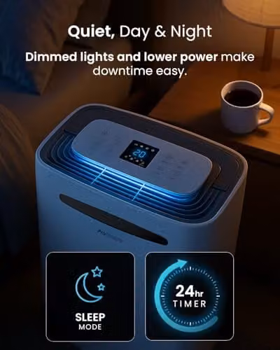 Pro Breeze 20L Dehumidifier in White with Continuous Drainage, Timer and Hygrostat – 6