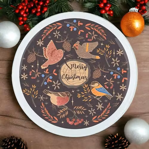 Purely Home Round Christmas Birds Textured Glass Worktop Protector with Non-Slip Feet, W/D: 30 x 30 cm, Multicolour/Brown – 2