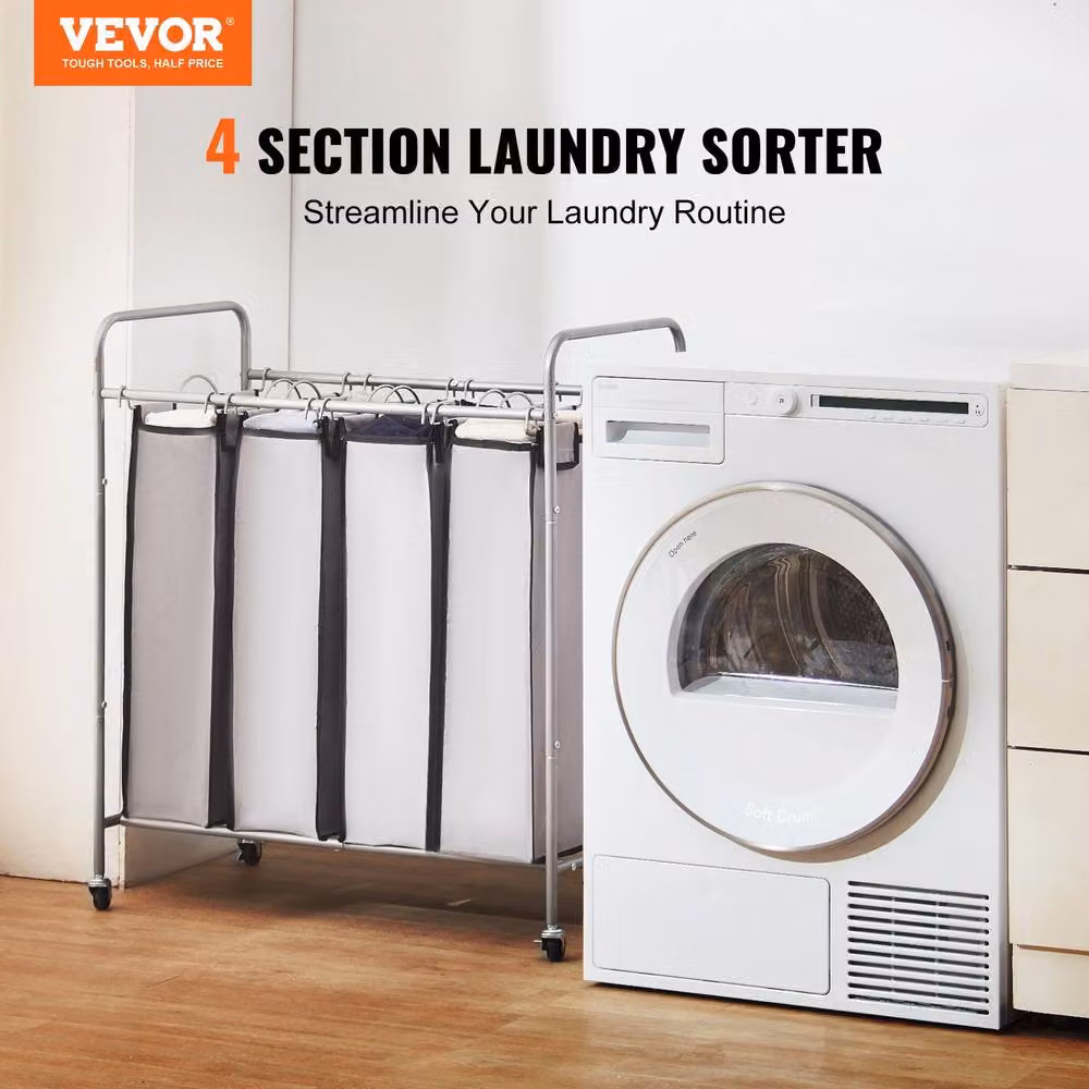 VEVOR Sturdy Laundry Sorter Cart with Lockable Wheels and 4 Removable Bags, Grey – 2