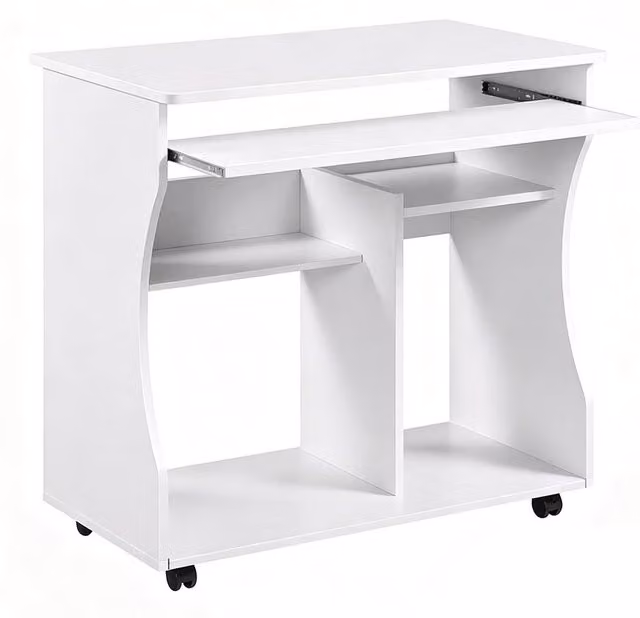 Ventryn Modern Computer Desk with Sliding Keyboard Tray in White