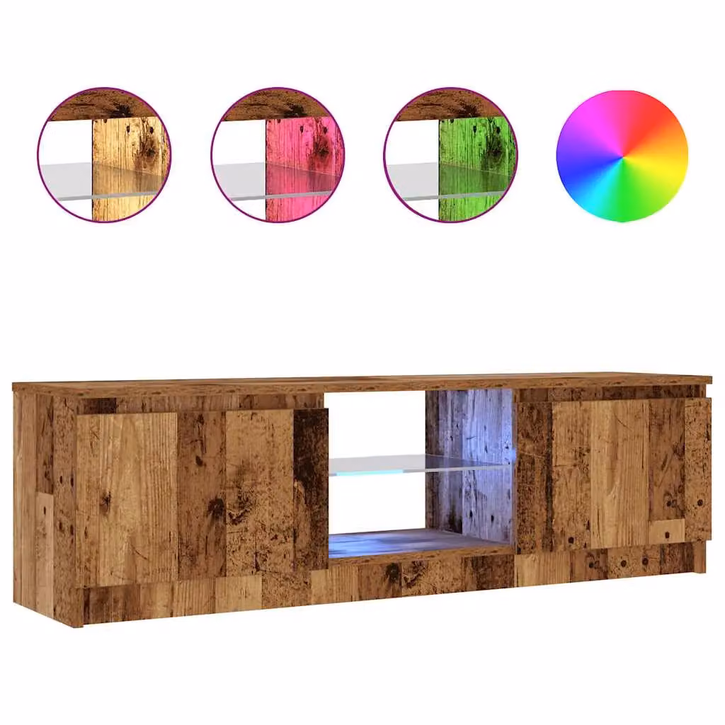 Berkfield Home Modern TV Cabinet with LED Lights in Old Wood Brown, W/D/H: 120 x 30 x 36 cm – 2