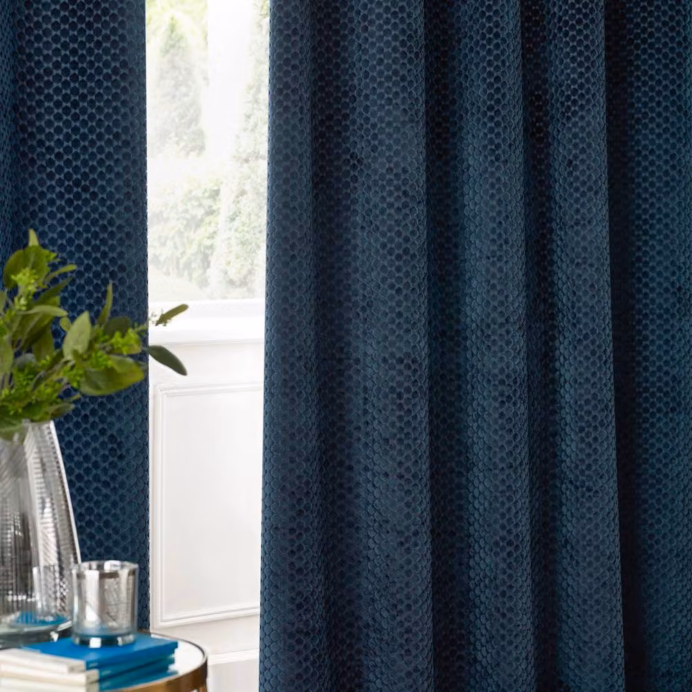 Paoletti Neptune Navy Blue Velvet Blackout Eyelet Curtains, Width: 168 cm, Drop: 229 cm – 3
