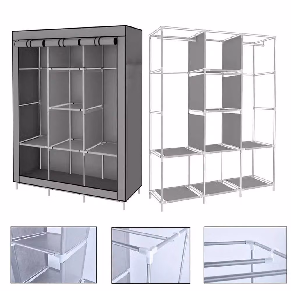 EONLION Grey Heavy Duty Fabric Canvas Wardrobe Clothes Cupboard, Width: 100 cm – 4
