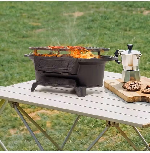 Living and Home Cast Iron Tabletop Charcoal Grill with Handle, Black, W/D/H: 25.5 x 21.5 x 25.5 cm – 1