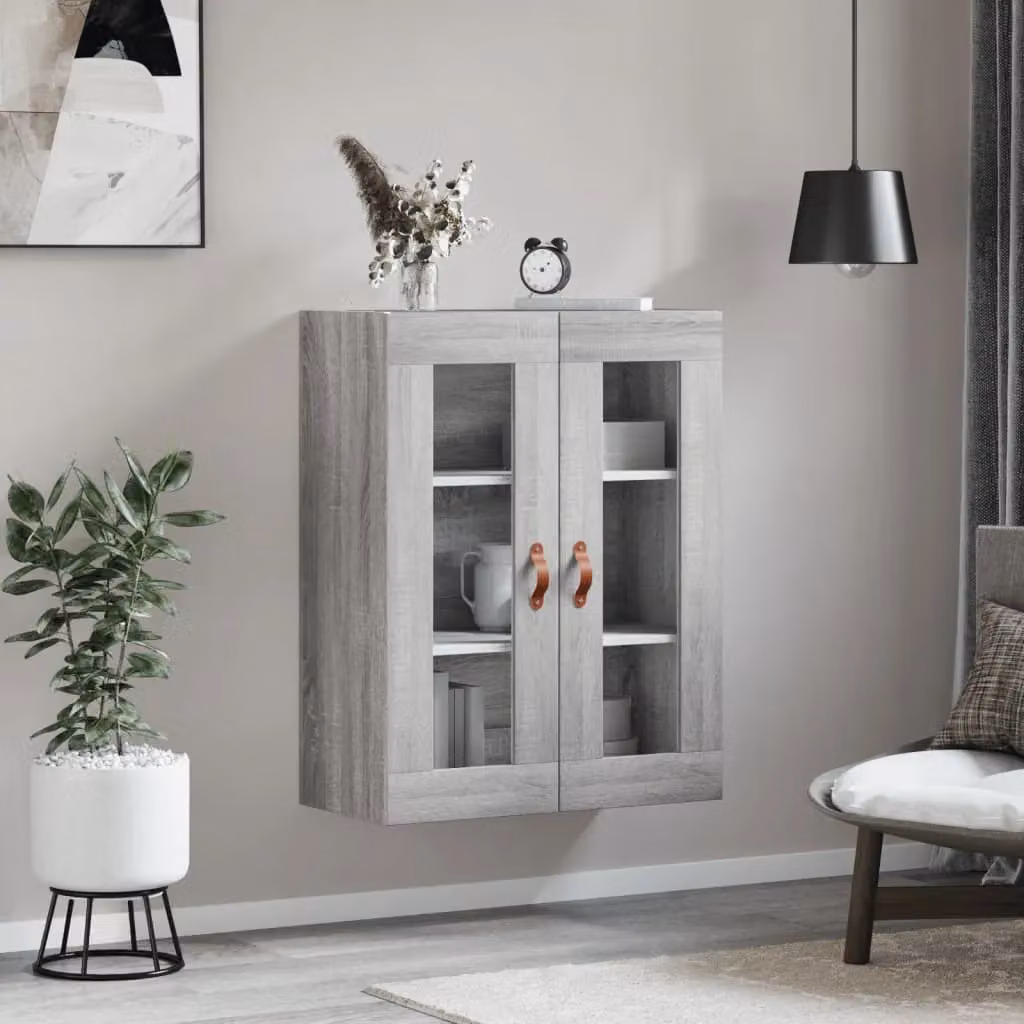 Berkfield Home Wall Mounted Cabinet in Grey Sonoma with Glass Doors, W: 69.5 cm, D: 34 cm, H: 90 cm – 3