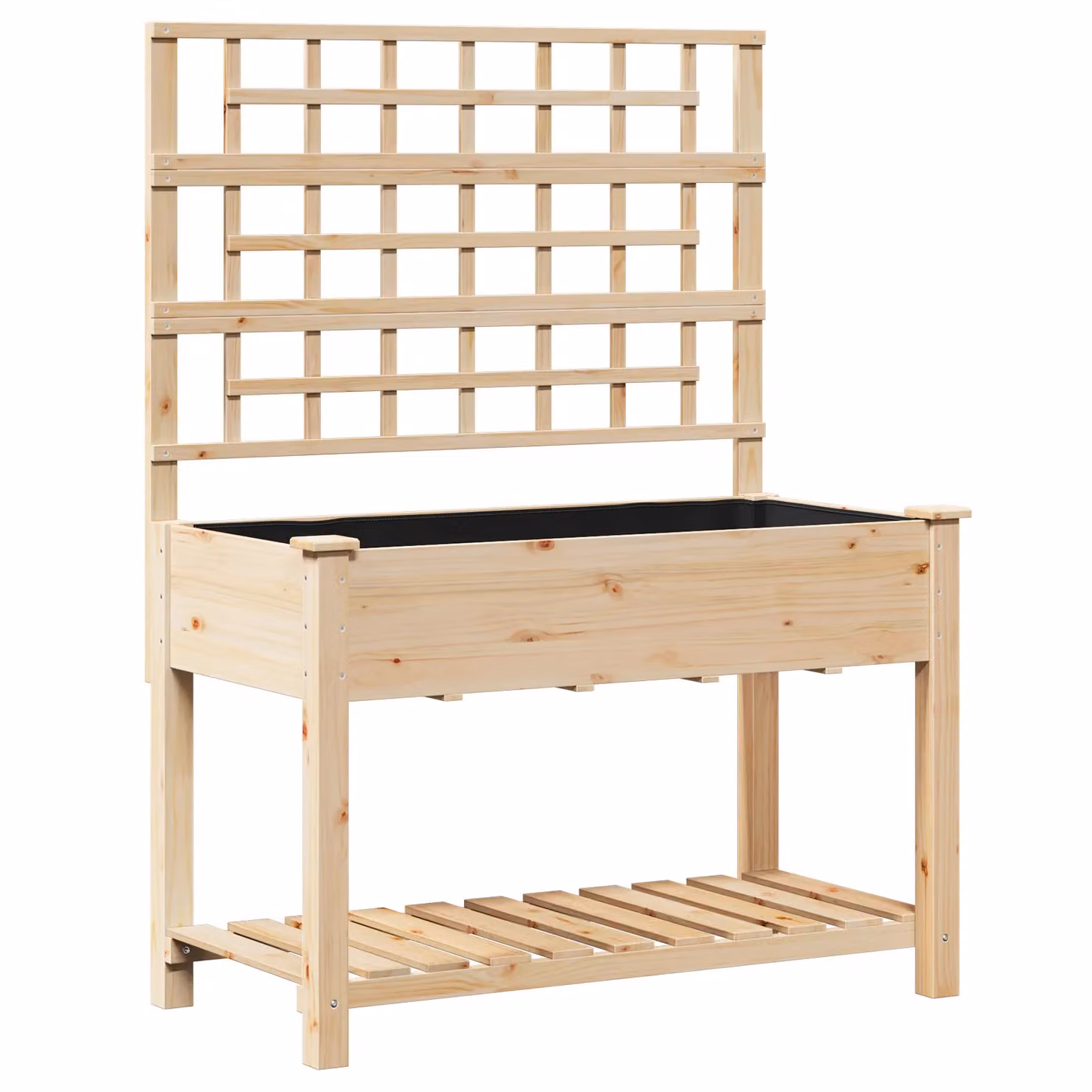Berkfield Home Garden Planter with Trellis and Shelf in Beige Solid Wood, W/D/H: 115 x 59 x 152 cm – 2