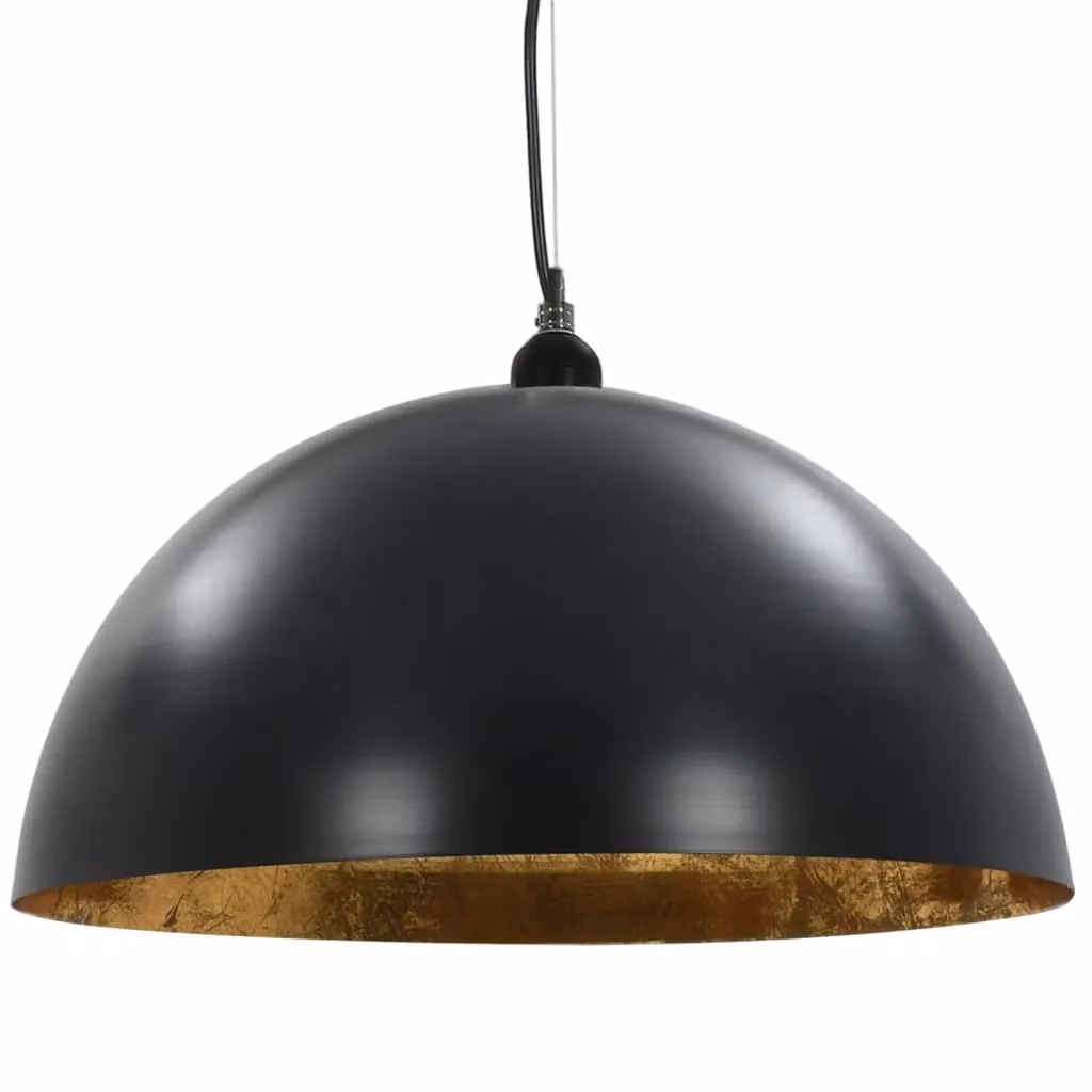 Berkfield Home Set of 2 Modern Semi-spherical Metal Ceiling Lamps in Black and Gold, Diameter: 50 cm, E27 – 4