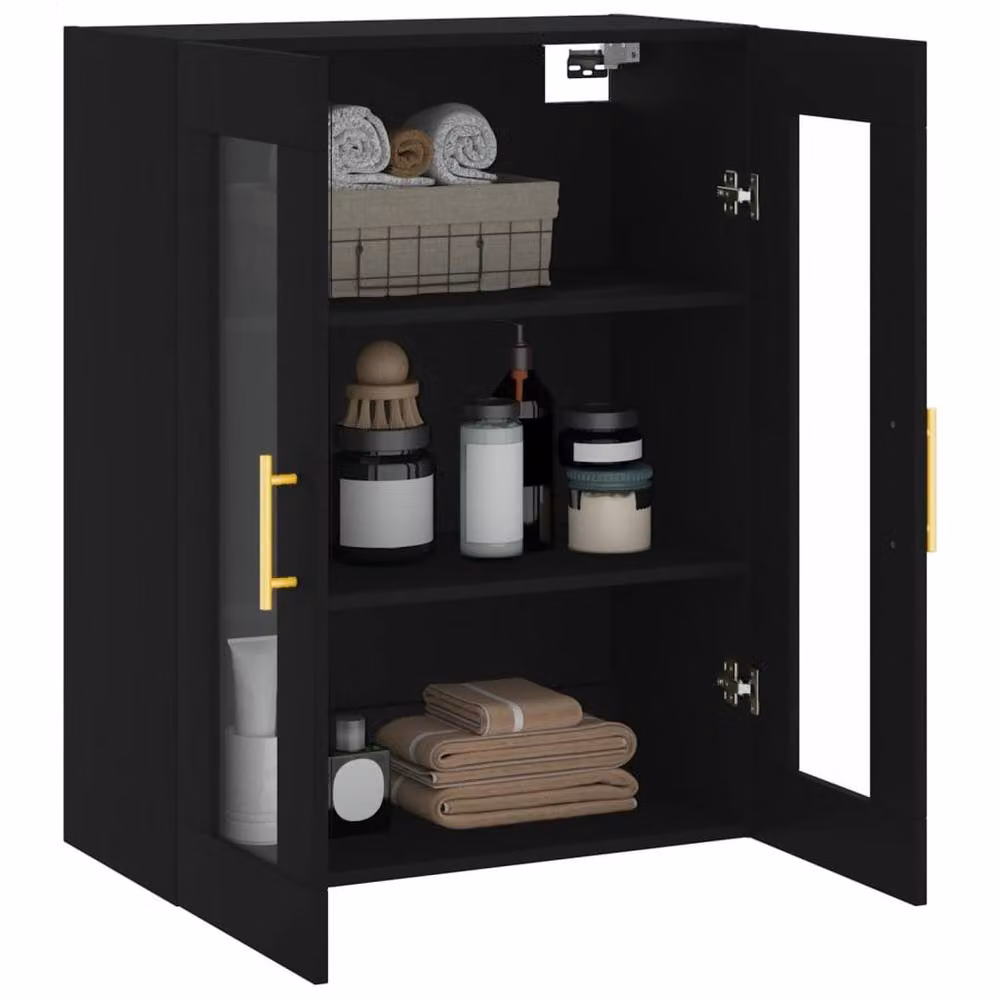 Berkfield Home Wall Mounted Cabinet in Black with Glass Doors, W/D/H: 69.5 x 34 x 90 cm – 5
