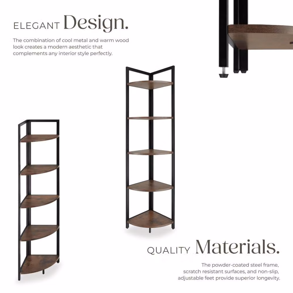 tectake Castlebar 5 Tier Industrial Corner Shelving Unit in Brown and Black – 3