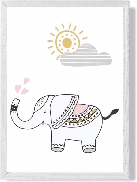 ARTZE Cute Elephant Scandi Animal Framed Print, Pink and White, A4