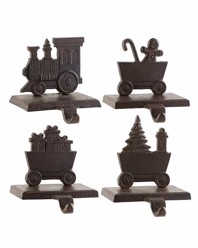 Dibor Antique Brown 4 Section Train Christmas Stocking Holder Set – 2