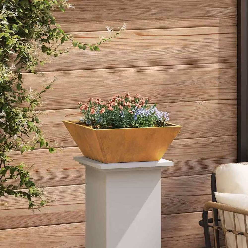 Berkfield Home Garden Bowl Planters, 5 Piece Set in Brown Weathering Steel, W/D/H: 40 x 40 x 15 cm – 4