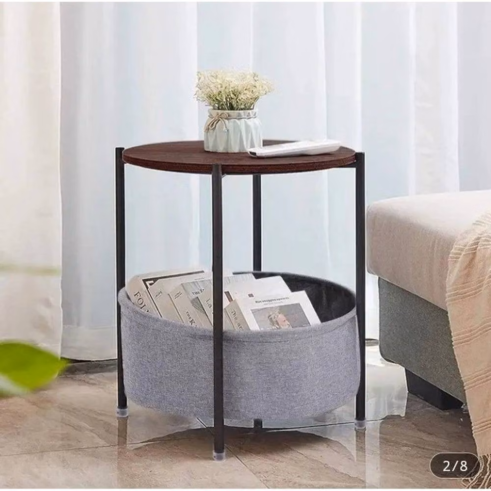 KORVIXA Round Vintage Brown Multi-Functional Coffee Table with Storage Bag – 3