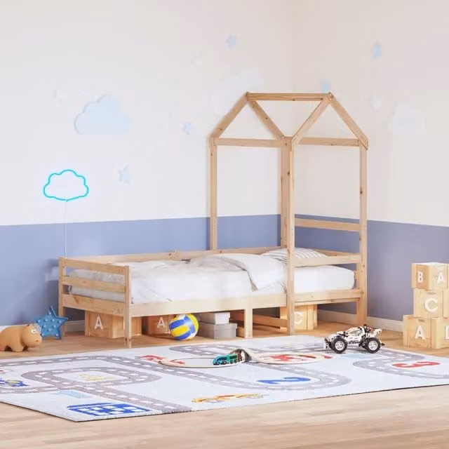 Berkfield Home Rustic Solid Pine Day Bed with Roof in Brown, W/D/H: 80 x 200 cm