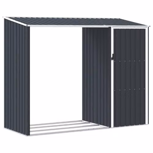 vidaXL Garden Firewood Shed in Anthracite, Galvanised Steel, W/D/H: 245 x 98 x 159 cm