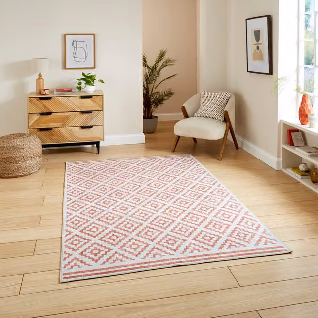 Terrys Modern Geometric Orange Flat Weave Rectangular Polyester Rug