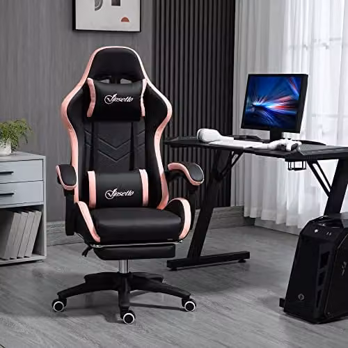 Vinsetto Racing Style Gaming Chair with Reclining Function, Headrest and Footrest in Black and White Synthetic Leather – 2