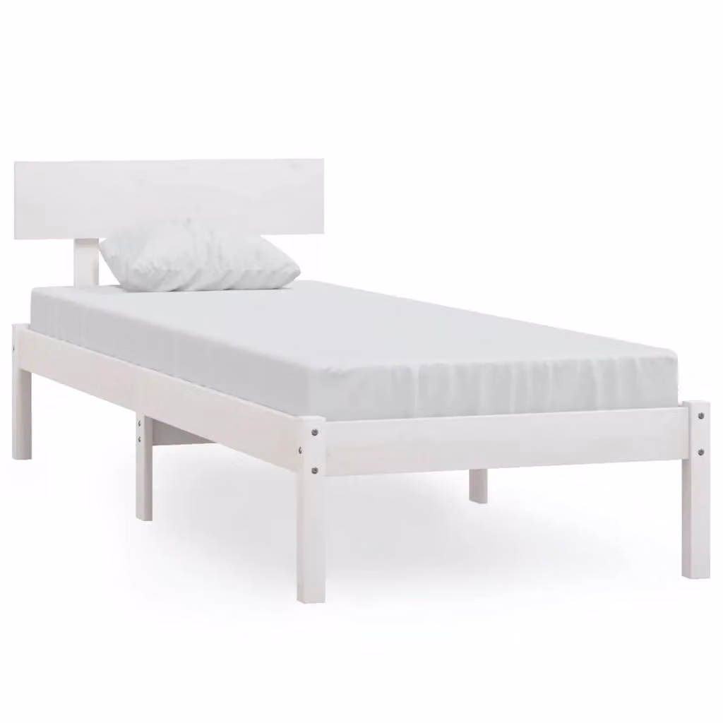 Berkfield Home White Solid Wood Pine Bed Frame W: 90 cm, L: 200 cm – 2