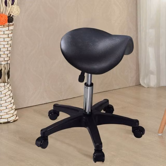 FORGEVIO Adjustable Salon Beauty Stool on Wheels in Black with Synthetic Leather and Metal Frame