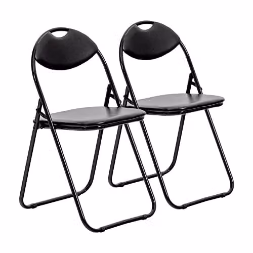 Harbour Housewares Black Padded Folding Chairs, Pack of 2