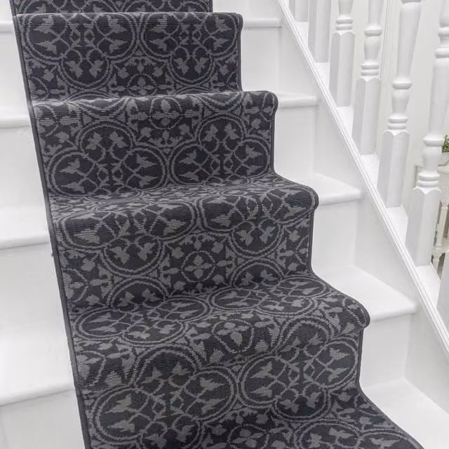 runrug Mosaic Stair Runner Carpet in Grey, W: 60 cm, L: 660 cm – 1