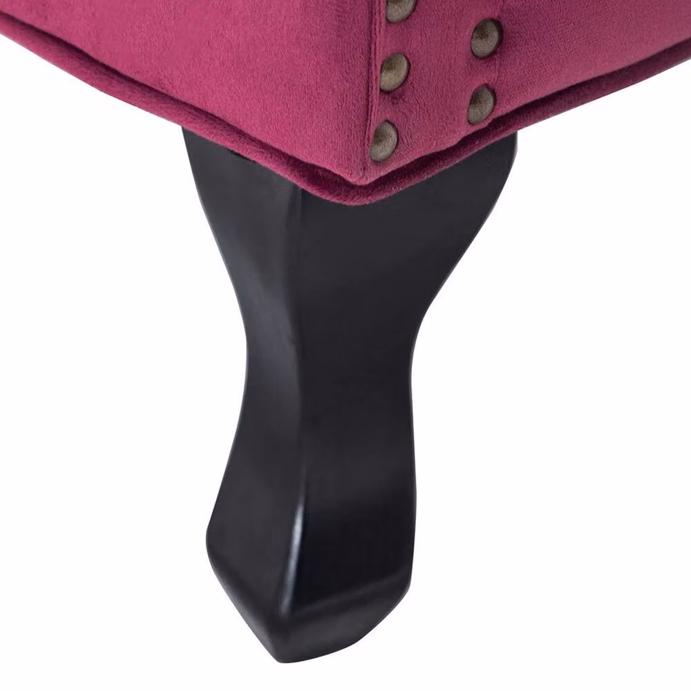 FORGEVIO Modern High Back Occasional Wing Chair in Pink Velvet Fabric with Oak Wood Legs – 4