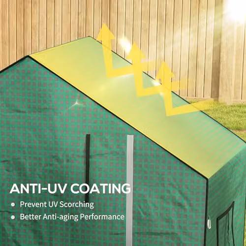 Outsunny Green PE Greenhouse Cover Replacement with Door and Mesh Windows, W: 140 cm, D: 73 cm, H: 190 cm – 4