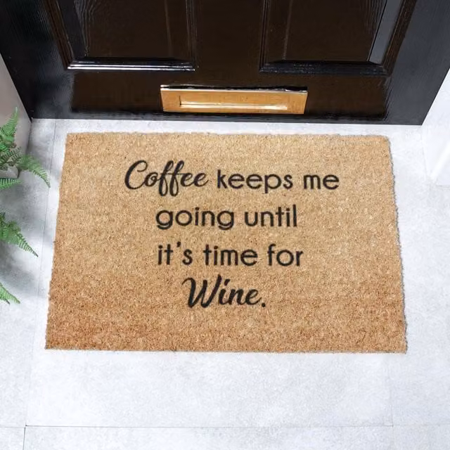 Artsy Mats Coffee Keeps Me Going Until It's Time For Wine Doormat in Black and Brown, W: 60 cm, D: 40 cm