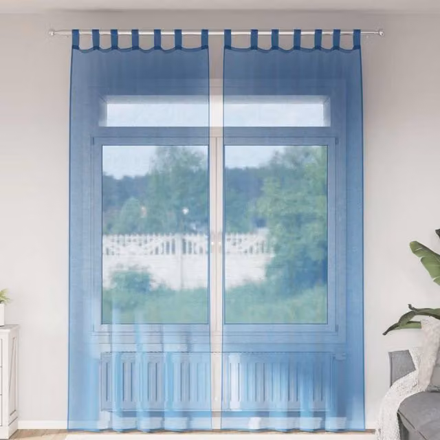 Berkfield Home Royal Blue Transparent Voile Fabric Curtains with Tabs, 2 Pack, W: 140 cm, H: 260 cm – 1